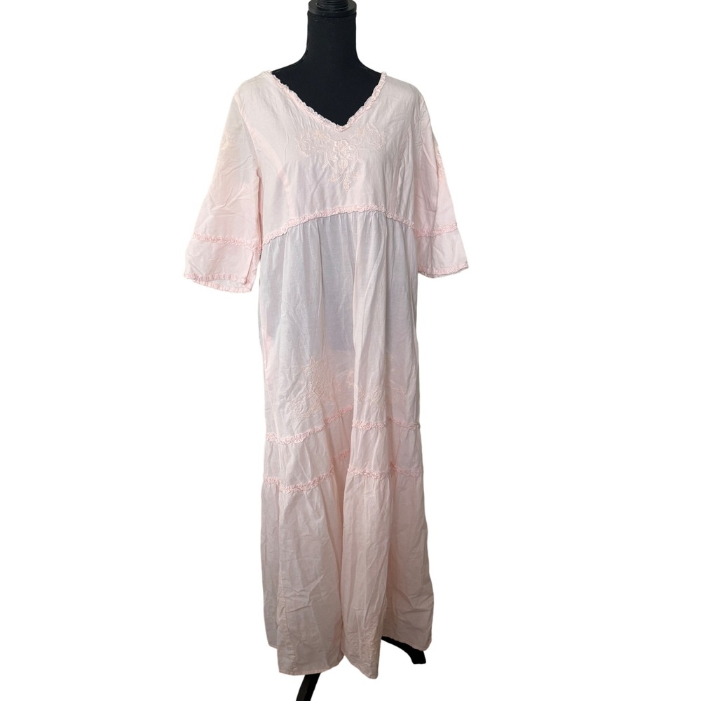 Soft Surroundings Anastasia Nightgown Dress Size M Pink Boho Romantic - Picture 2 of 8